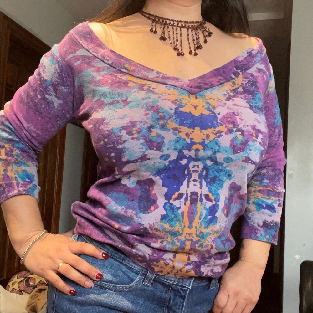 Nicole Miller Purple and Blue Knit Top